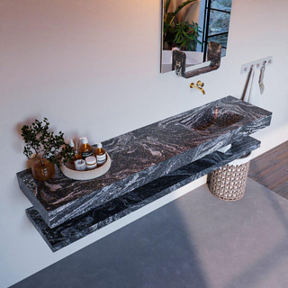 Mondiaz ALAN-DLUX Ensemble de meuble - 200cm - meuble Lava mat - 0 tiroirs - Lavabo Cloud Lava suspendu - vasque Droite - 0 trous de robinet