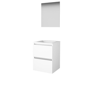 Basic-Line Ultimate 46 ensemble de meubles de salle de bain 50x46cm sans poignée 2 tiroirs lavabo acrylique 1 trou pour robinetterie miroir éclairage mdf laqué blanc glacier