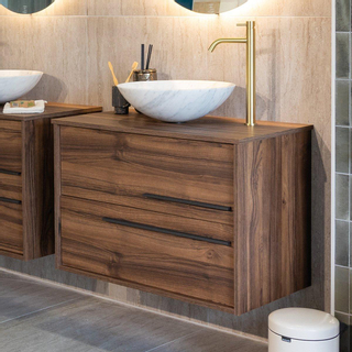 Saniclass Prime Essential Ensemble meuble de salle de bains - 80x55x46cm - avec plan de toilette - 2 tiroirs - Poignée standard - MDF - noyer (bois)