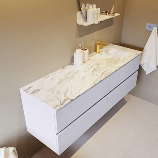 Mondiaz VICA-DLUX ensemble de meuble de salle de bain - 150cm - meuble sous-vasque cale - 4 tiroirs - lavabo encastré cloud droite - 1 trou de robinet - miroir modèle spot - version XL 60cm haut - glace