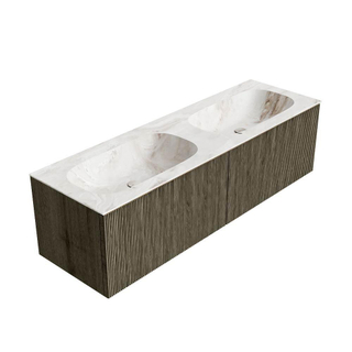 Mondiaz KURVE-DLUX Badkamermeubelset - 150x46x40cm - 2 lade - wastafel solid surface - dubbel - 2 kraangaten - Shadow