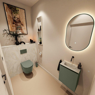 MONDIAZ TURE-DLUX Meuble toilette - 40cm - Army - EDEN - vasque Ostra - position centrale - sans trou de robinet
