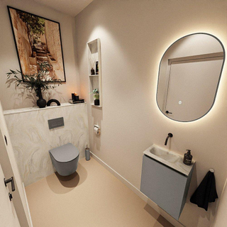 MONDIAZ TURE-DLUX Meuble toilette - 40cm - Smoke - EDEN - vasque Ostra - position gauche - sans trou de robinet