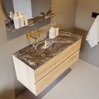 Mondiaz VICA-DLUX Ensemble de meuble de salle de bain - 110cm - meuble sous-vasque chêne blanchi - 2 tiroirs - lavabo encastré cloud gauche - sans trous de robinet - miroir modèle spot - version XL 60cm haut - lave