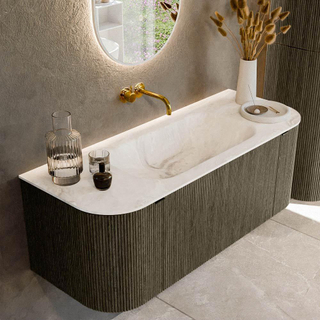 Mondiaz KURVE-DLUX Ensemble de meuble salle de bain - 120x46x40cm - 1 tiroir - 2 portes - lavabo en solid surface - milieu - sans trou de robinet - Shadow