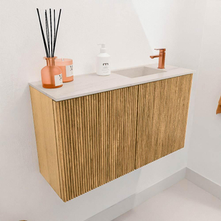 Mondiaz JOYA-DLUX 70cm toiletmeubel - kleur Oak - Wastafel FAYE positie Rechts 1 kraangat kleur Meli.