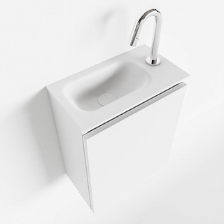 Mondiaz TURE Meuble lave-mains 40x23x50cm 1 trou de robinet 1 porte Talc mat Lavabo Eden Gauche Solid Surface Blanc