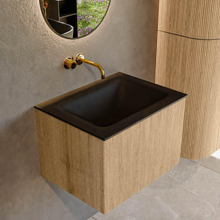 MONDIAZ KURVE 60cm Meuble salle de bain - couleur Oak - 1 tiroir - vasque CLOUD centre - sans trous de robinet - Urban