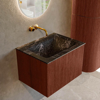 Ensemble de meuble de salle de bain Mondiaz KURVE-DLUX - 60x46x40cm - 1 tiroir - lavabo en solid surface - milieu - sans trou de robinet - Ruby
