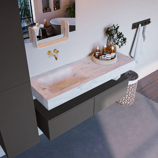 Mondiaz ALAN-DLUX Ensemble de meuble - 130cm - meuble Dark grey mat - 2 tiroirs - Lavabo Cloud Opalo suspendu - vasque Gauche - 0 trous de robinet