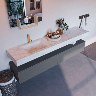 Mondiaz ALAN-DLUX Ensemble de meuble - 200cm - meuble Plata mat - 2 tiroirs - Lavabo Cloud Opalo suspendu - vasque Gauche - 1 trou de robinet