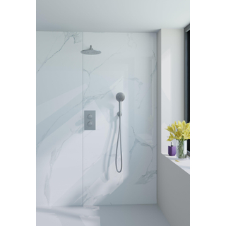 Fortifura Calvi Ensemble de douche à encastrer - thermostatique - bras mural - douche principale de 30 cm - douchette ronde - flexible de douche lisse - Inox brossé PVD