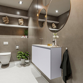 MONDIAZ TURE Kit lave-mains - 100x23x50cm - 0 trous de robinet - 2 portes - cale mat - Lavabo à gauche - Acrylique Blanc