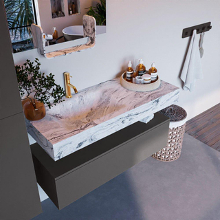 Mondiaz ALAN-DLUX Ensemble de meuble - 110cm - meuble Dark grey mat - 1 tiroir - Lavabo Cloud Glace suspendu - vasque Gauche - 1 trou de robinet
