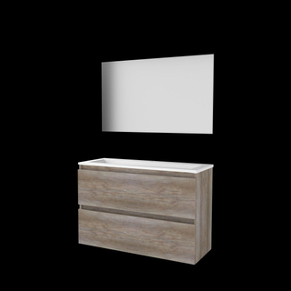 Basic-Line Ultimate 39 ensemble de meubles de salle de bain 100x39cm sans poignée 2 tiroirs lavabo acrylique 0 trous de robinetterie miroir éclairage mfc scotch oak