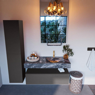 Mondiaz ALAN-DLUX Ensemble de meuble - 110cm - meuble Dark grey mat - 1 tiroir - Lavabo Cloud Lava suspendu - vasque Droite - 1 trou de robinet