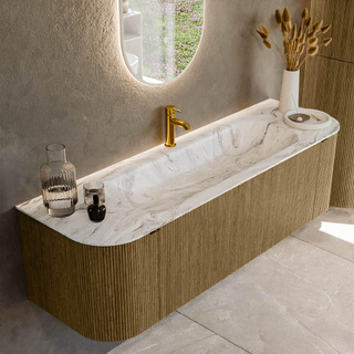 Mondiaz KURVE-DLUX Badkamermeubelset - 150x46x40cm - 1 lade - 2 deuren - wastafel solid surface - midden - 1 kraangat - Dusk