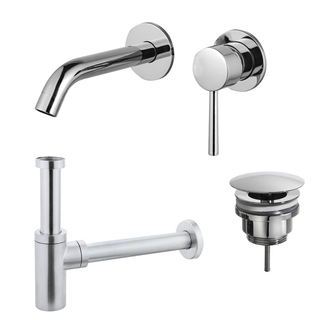 FortiFura Calvi Slim Kit mitigeur lavabo - robinet encastrable - bonde nonobturable - siphon design - Chrome brillant