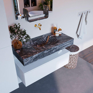 Mondiaz ALAN-DLUX Ensemble de meuble - 100cm - meuble Talc mat - 1 tiroir - Lavabo Cloud Lava suspendu - vasque Centre - 0 trous de robinet