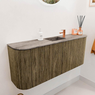 Mondiaz JOYA-DLUX Meuble de toilette 103,2 cm - arrondis gauche et droite couleur Dusk - Lavabo FAYE position Milieu 1 trou de robinet couleur Oza