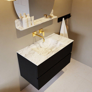 Mondiaz VICA-DLUX ensemble de meuble de salle de bain - 90cm - meuble sous-vasque urban - 2 tiroirs - lavabo encastré cloud milieu - sans trous de robinet - version haute de 60cm - glace