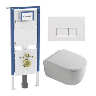 QeramiQ Dely Swirl Pack WC - 36,3x51,7cm - réservoir encastré Geberit UP720 Duofix Sigma - assise 35mm - plaque de déclenchement blanche brillante - boutons rectangulaires - blanc mat