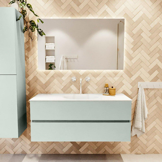 Mondiaz VICA ensemble de meuble de salle de bain - 120cm - meuble sous-vasque greey - 2 tiroirs - lavabo moon milieu - 1 trou de robinet - couleur talc - miroir LED - version XL 60cm haut