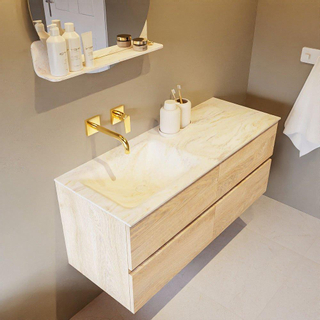 Mondiaz VICA-DLUX ensemble de meuble de salle de bain - 120cm - meuble sous-vasque chêne blanchi - 4 tiroirs - lavabo encastré cloud gauche - sans trous de robinet - miroir modèle spot - version XL 60cm de haut - ostra