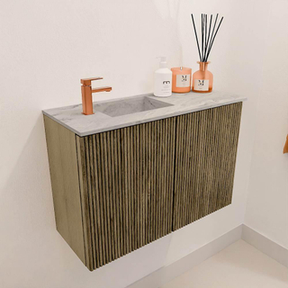 Mondiaz JOYA-DLUX 60cm toiletmeubel - kleur Dusk - Wastafel FAYE positie Links 1 kraangat kleur Glace.