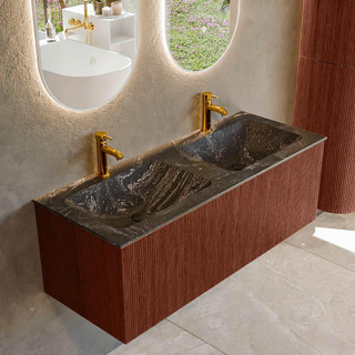 Mondiaz KURVE-DLUX Badkamermeubelset - 120x46x40cm - 1 lade - wastafel solid surface - dubbel - 2 kraangaten - Ruby