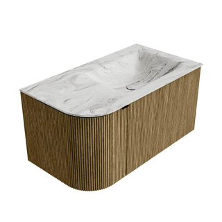 Mondiaz KURVE-DLUX Badkamermeubelset - 85x46x40cm - 1 lade - 1 deur - wastafel solid surface - rechts - 1 kraangat - Dusk
