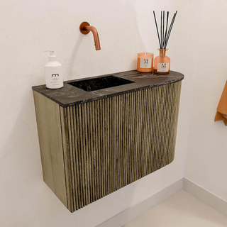 Mondiaz JOYA-DLUX 61.6cm toiletmeubel - ronding rechts kleur Dusk - Wastafel FAYE positie Links Zonder kraangat kleur Lava.