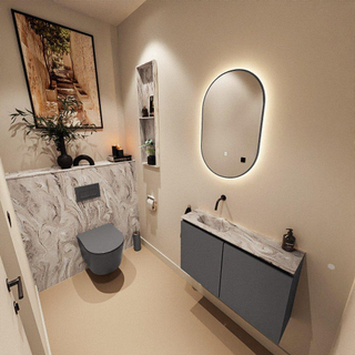 MONDIAZ TURE-DLUX Meuble toilette - 80cm - Dark Grey - EDEN - vasque Glace - position gauche - sans trou de robinet