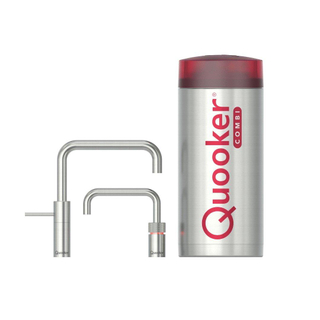 Quooker BE Nordic Square Twintaps - bec pivotant - réservoir combiné - eau chaude / bouillante - inox