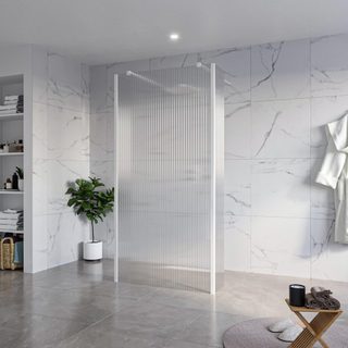 FugaFlow Eccelente Vetro Douche à l'italienne - 100x200cm - verre clair nervuré - anticalcaire - verre de sécurité 8mm - 2 parois latérales 40cm - avec bras muraux et profilés d'angle - Blanc mat