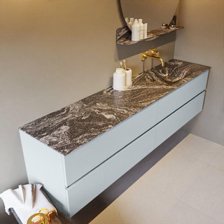 Mondiaz VICA-DLUX ensemble de meuble de salle de bain - 200cm - meuble sous-vasque argile - 4 tiroirs - lavabo encastré nuage droite - sans trous de robinet - version haute 60cm - lave