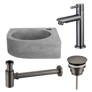 FugaFlow Eccelente Pietra ensemble de lavabo - 31,5x31,5x10cm - 1 trou de robinet - angle - robinet de lavabo gunmetal - béton