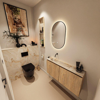 MONDIAZ TURE-DLUX Meuble toilette - 100cm - Washed Oak - EDEN - vasque Frappe - position gauche - sans trou de robinet