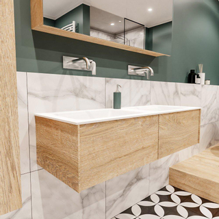 ENSEMBLE DE MEUBLE MONDIAZ LUSH - 120cm - 2 tiroirs - lavabo cloud - 2 lavabos - 0 trous de robinet - chêne blanchi