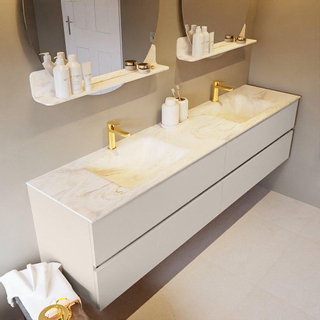 Mondiaz VICA-DLUX ensemble de meuble de salle de bain - 200cm - meuble sous-vasque lin - 4 tiroirs - lavabo encastré nuage double - 2 trous de robinet - version haute de 60cm - ostra