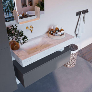 Mondiaz ALAN-DLUX Ensemble de meuble - 110cm - meuble Plata mat - 1 tiroir - Lavabo Cloud Opalo suspendu - vasque Gauche - 0 trous de robinet