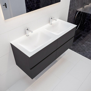 ENSEMBLE DE MEUBLE MONDIAZ VICA - 120 cm - 4 tiroirs - lavabo Cloud double - 2 trous de robinet - solid surface gris foncé