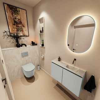 MONDIAZ TURE-DLUX Meuble toilette - 80cm - Greey - EDEN - vasque Ostra - position droite - sans trou de robinet