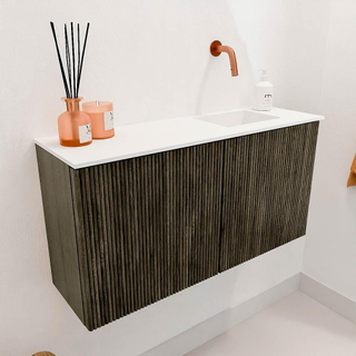 Mondiaz JOYA 80cm toiletmeubel - kleur Shadow - Wastafel FAYE positie Rechts Zonder kraangat kleur Talc.