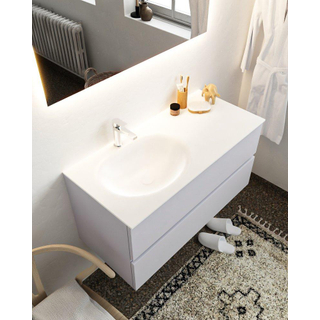 ENSEMBLE DE MEUBLE MONDIAZ VICA - 100cm - 2 tiroirs - lavabo Moon gauche - 1 trou de robinet - solid surface cale