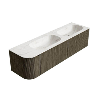 Mondiaz KURVE-DLUX Badkamermeubelset - 165x46x40cm - 2 lade - 1 deur - wastafel solid surface - dubbel / rechts - 2 kraangaten - Shadow