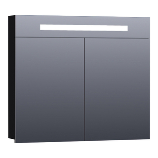 BRAUER 2.0 Spiegelkast - 80x70x15cm - verlichting geintegreerd - 2 links- en rechtsdraaiende spiegeldeuren - MDF - hoogglans zwart