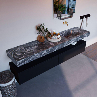 Mondiaz ALAN-DLUX Ensemble de meuble - 200cm - meuble Urban mat - 2 tiroirs - Lavabo Cloud Lava suspendu - vasque Droite - 0 trous de robinet