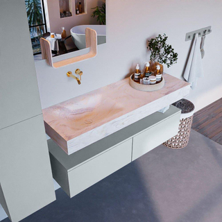 Mondiaz ALAN-DLUX Ensemble de meuble - 130cm - meuble - Clay mat - 2 tiroirs - Lavabo Cloud Ostra suspendu - vasque gauche - 0 trous de robinet - Beige
