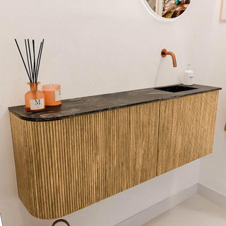 Mondiaz JOYA-DLUX 111.6cm toiletmeubel - ronding links kleur Oak - Wastafel FAYE positie Rechts Zonder kraangat kleur Lava.